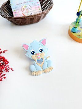Силиконовый прорезыватель, грызунец котик, голубой 101463 фото