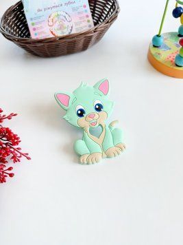Силиконовый прорезыватель, грызунец котик, мятный 101464 фото