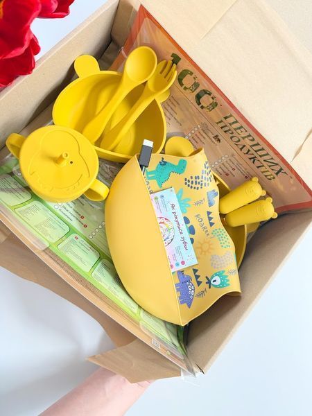 Набір для прикорму &laquo;Ведмедик&raquo; 6+міс з планером &laquo;100 перших продуктів&raquo;, гірчичний 101995 фото