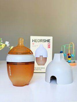 Пляшечка HEORSHE 160мл (0-3міс) дитяча для годування антиколікова силіконова, сіра 100125 фото