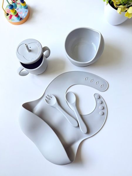 Набір дитячого посуду з харчового силікону, сірий PKS-367 102084 фото